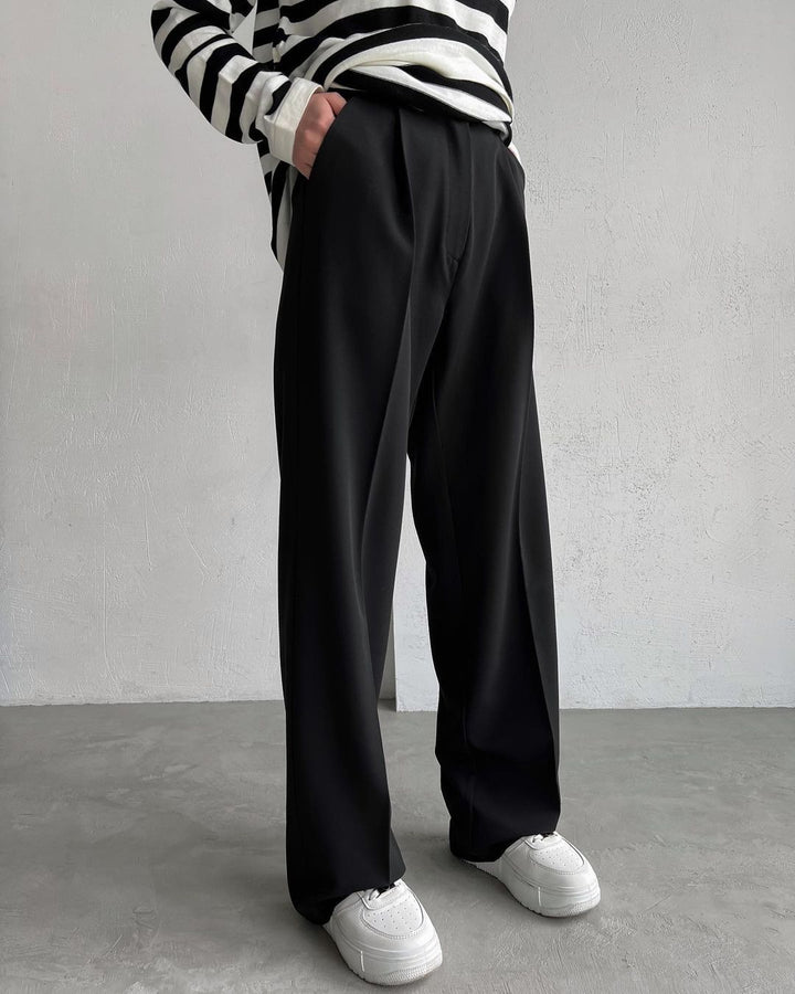 Anzughose mit hoher Taille, geradem Bein und weitem Bein