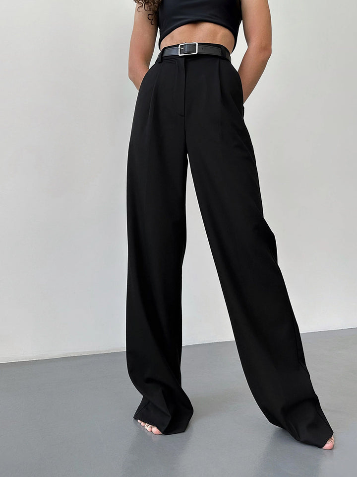 Anzughose mit hoher Taille, geradem Bein und weitem Bein