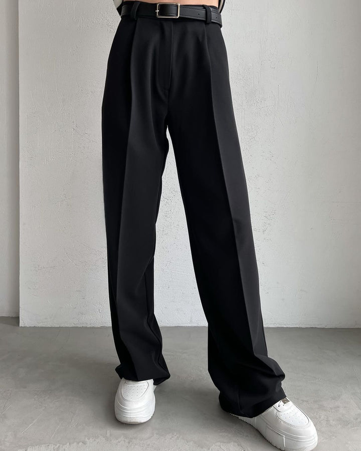 Anzughose mit hoher Taille, geradem Bein und weitem Bein