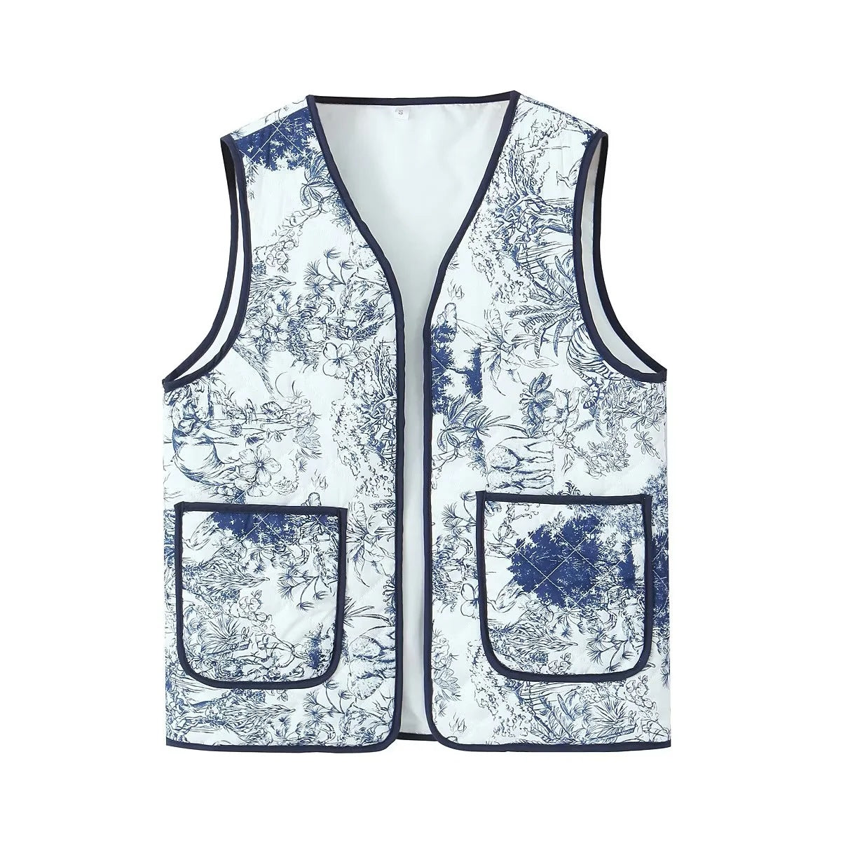 Chaleco con bolsillo acolchado con estampado floral y patchwork vintage