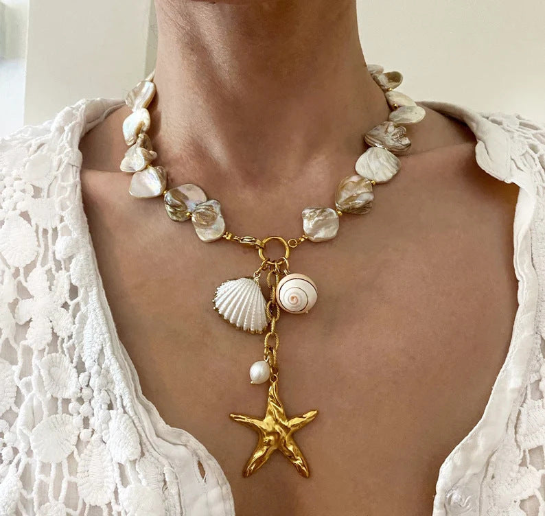 Collier coquillage surdimensionné bohème