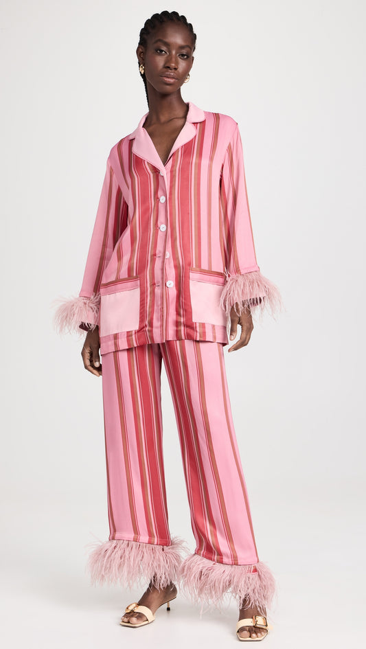 Pijama de Fiesta con Plumas Desmontables Rayas Rosas