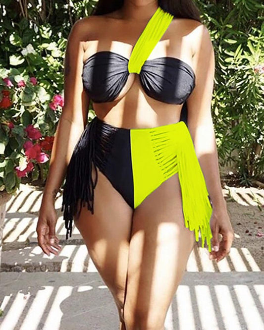 Biquíni feminino sexy colorido com divisão em bloco