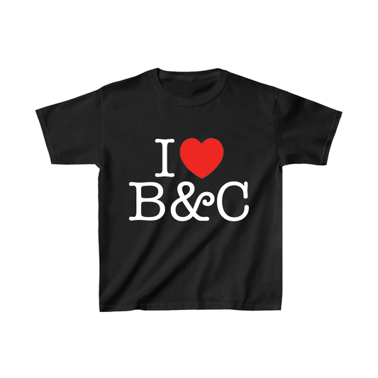 Camiseta holgada con la frase "I Heart B&C"