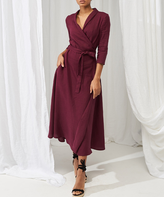 Vestido midi elegante de lino con cordones