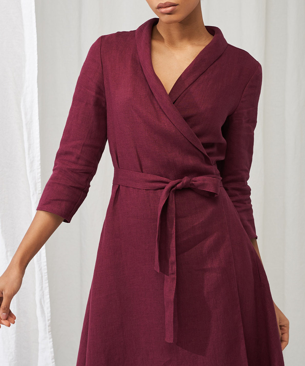 Vestido midi elegante de lino con cordones