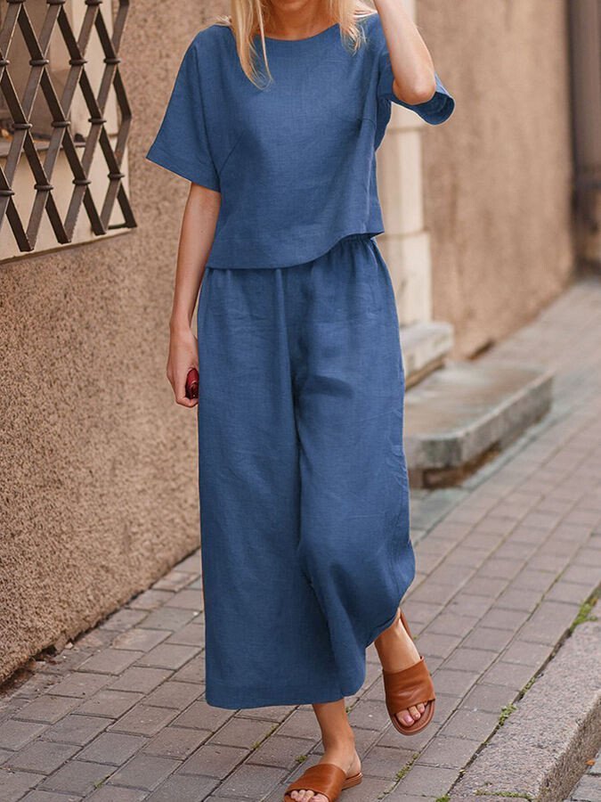 Completo da donna in due pezzi, tinta unita, alla moda, per il tempo libero