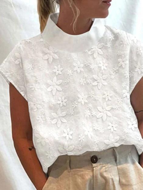 top casual in pizzo a collo alto da donna