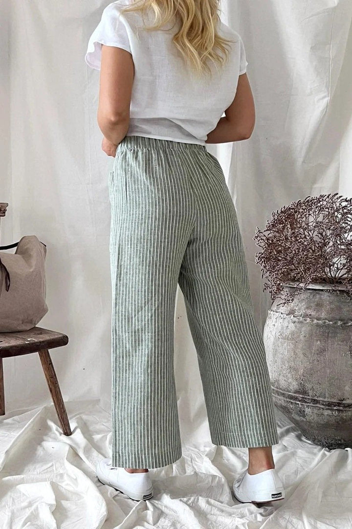 Lockere, lässige Hose aus Baumwollleinen mit geradem Bein 