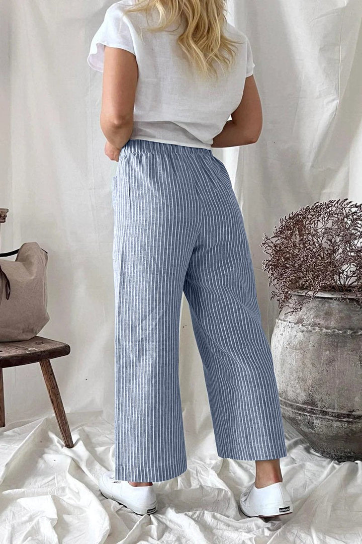 Lockere, lässige Hose aus Baumwollleinen mit geradem Bein 