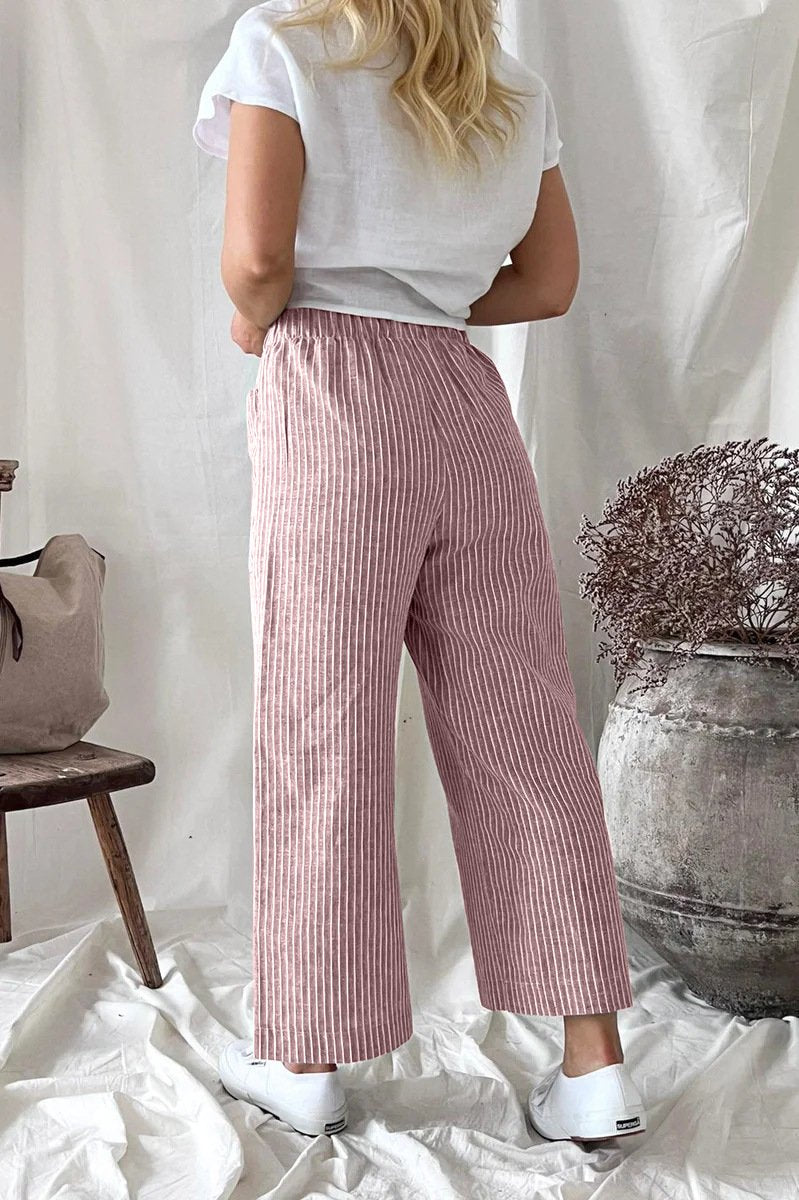 Lockere, lässige Hose aus Baumwollleinen mit geradem Bein 