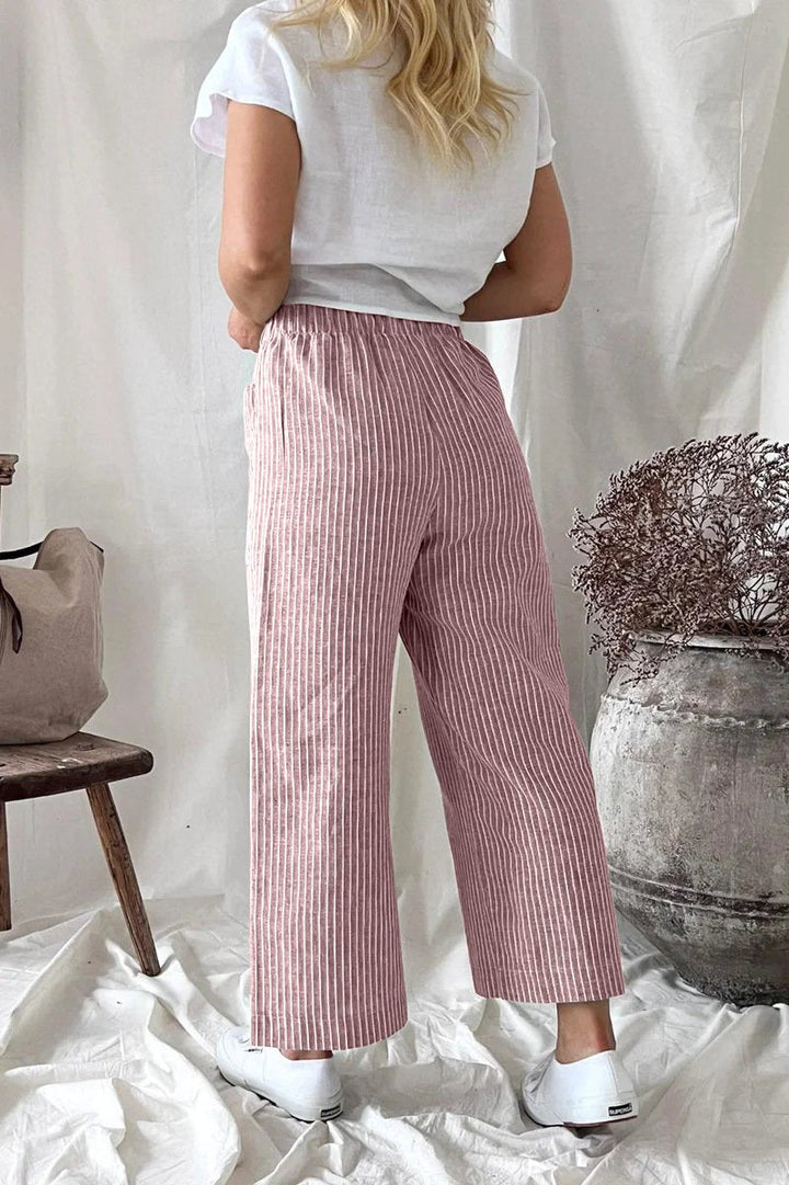 Lockere, lässige Hose aus Baumwollleinen mit geradem Bein 