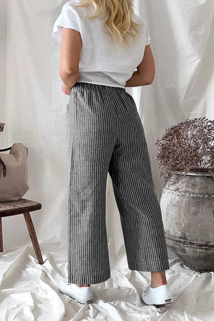 Lockere, lässige Hose aus Baumwollleinen mit geradem Bein 