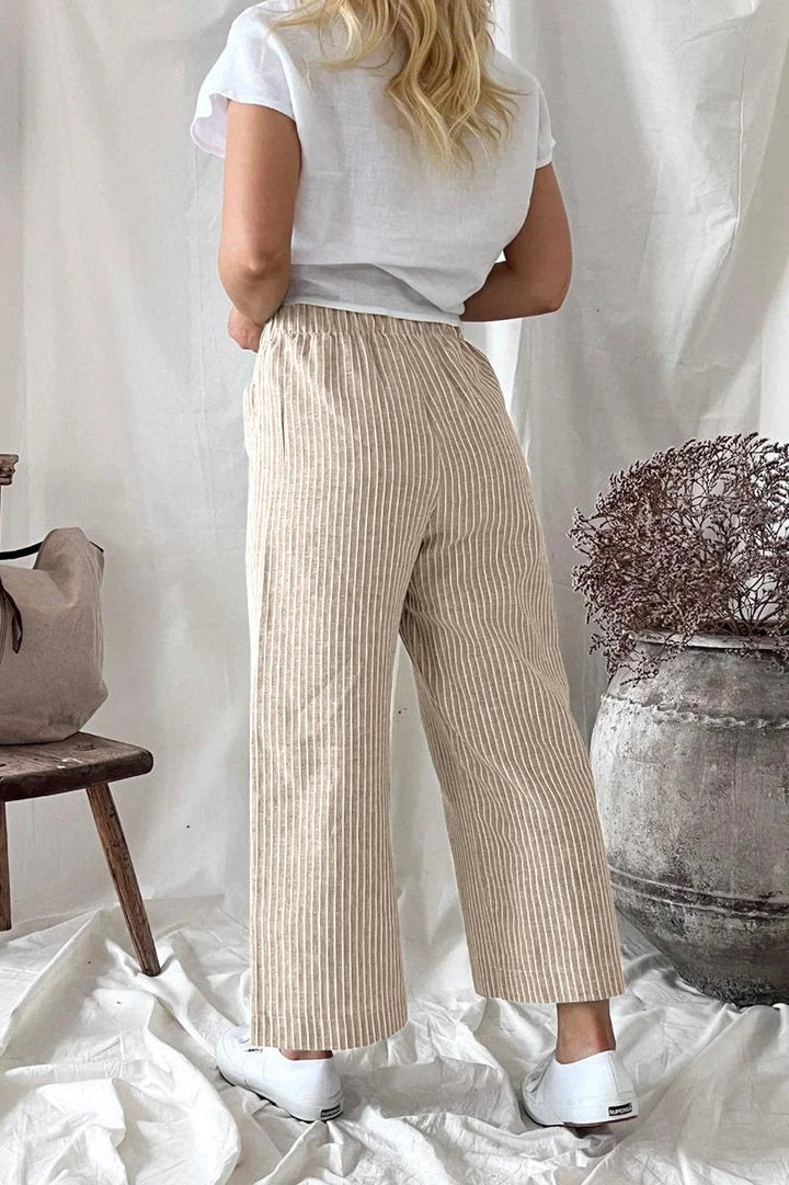 Lockere, lässige Hose aus Baumwollleinen mit geradem Bein 